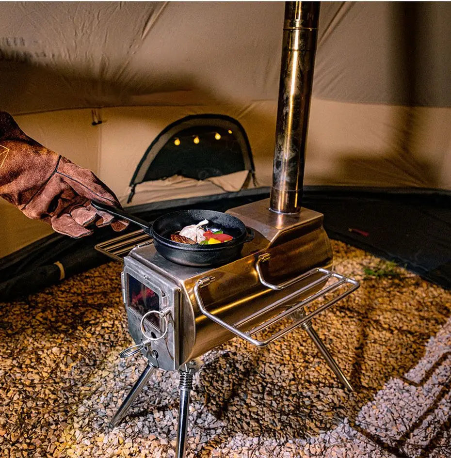 Camping Wood Stove Stainless Steel Portable Tent Heater Firewood Cooking Stove – Silver