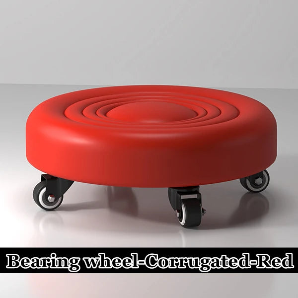 Low Rolling Stool with Universal Wheels PU Leather Cushioned Swivel Seat for Home Garage and Salon – Red