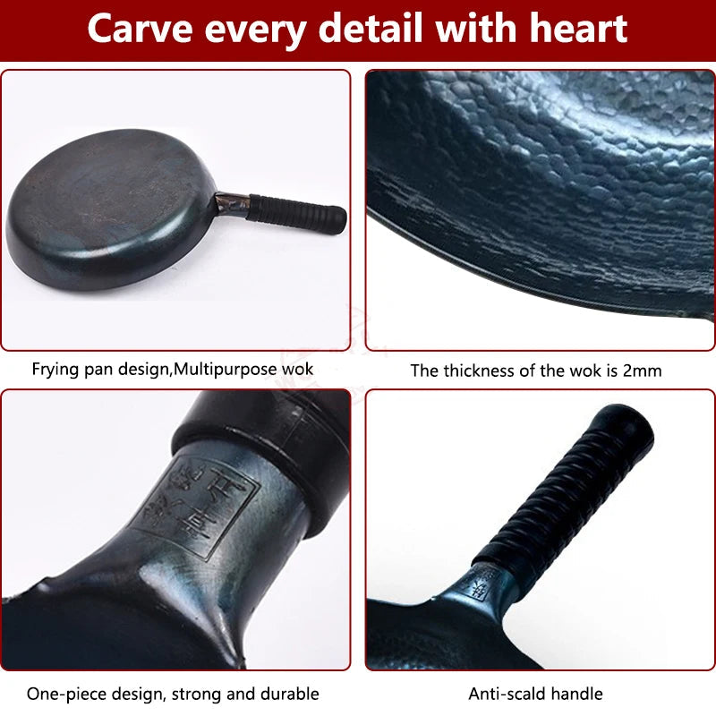 Iron Frying Pan 26cm Traditional Hammered Hand Forged Induction Compatible