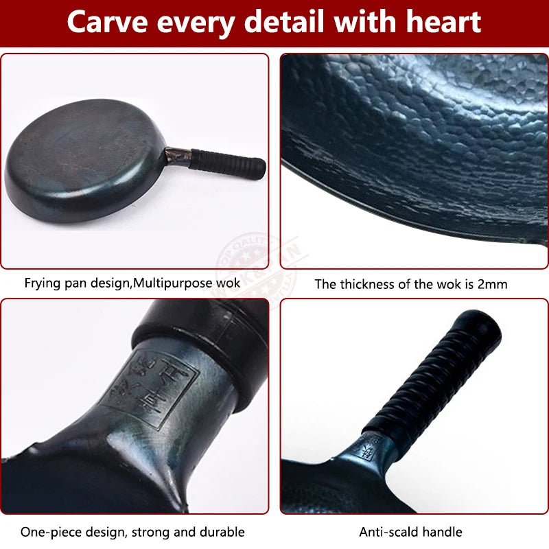 Iron Frying Pan 28cm Traditional Hammered Hand Forged Induction Compatible