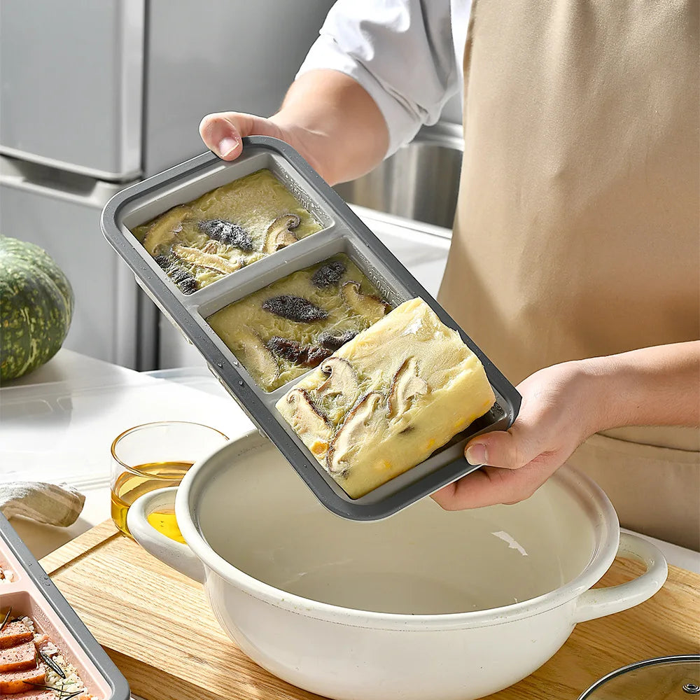 Silicone Food Storage Container 2 Compartment Bento Lunch Box with Lid – Gray