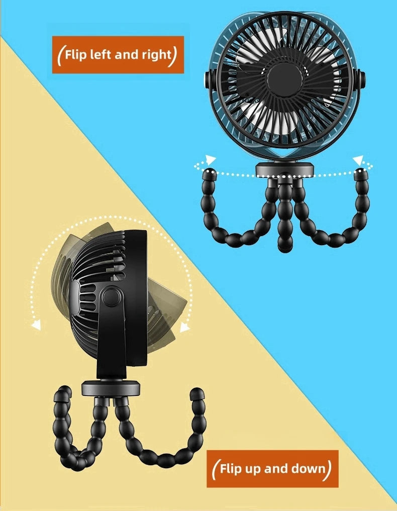 Rechargeable Tripod Fan 5000mAh Portable 3 Speed Desk Fan USB-C Cordless - Black