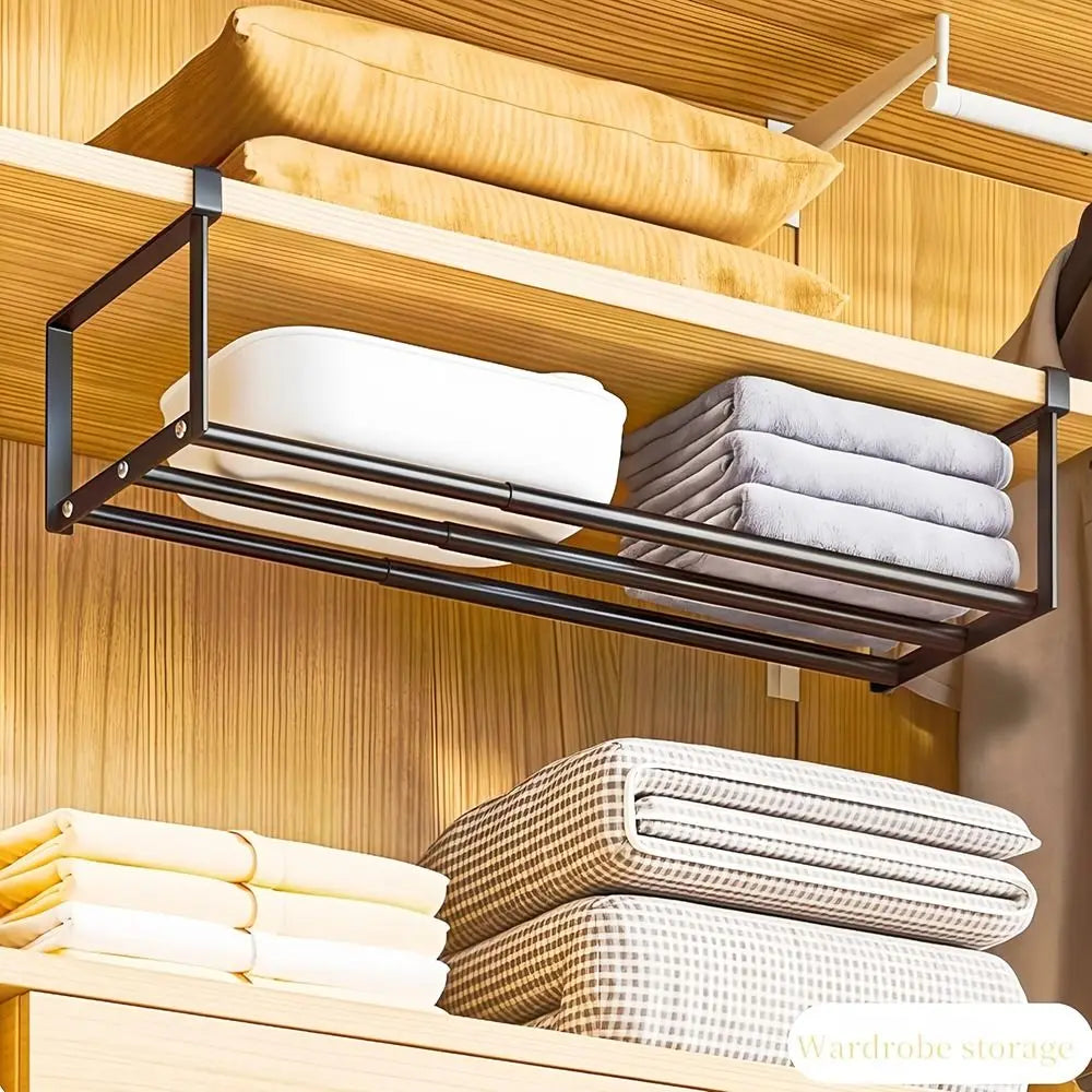 Expandable Under Shelf Shoe Rack Adjustable Hanging Shoe Organizer for Cabinet Closet and Entryway – Black