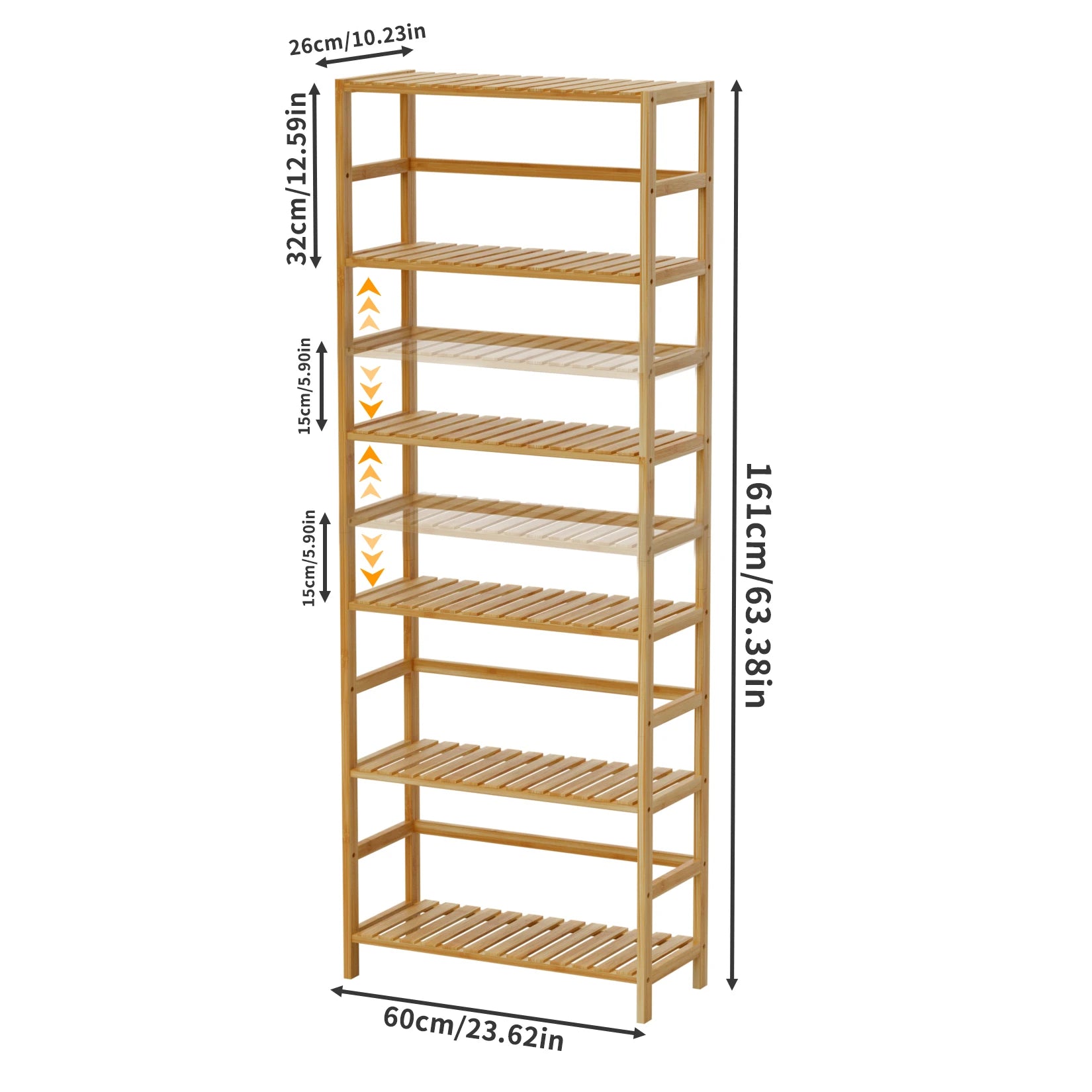 6 Tier Bamboo Storage Shelf Freestanding Bookcase Adjustable Shelving Unit for Living Room Bathroom and Kitchen – Natural Wood