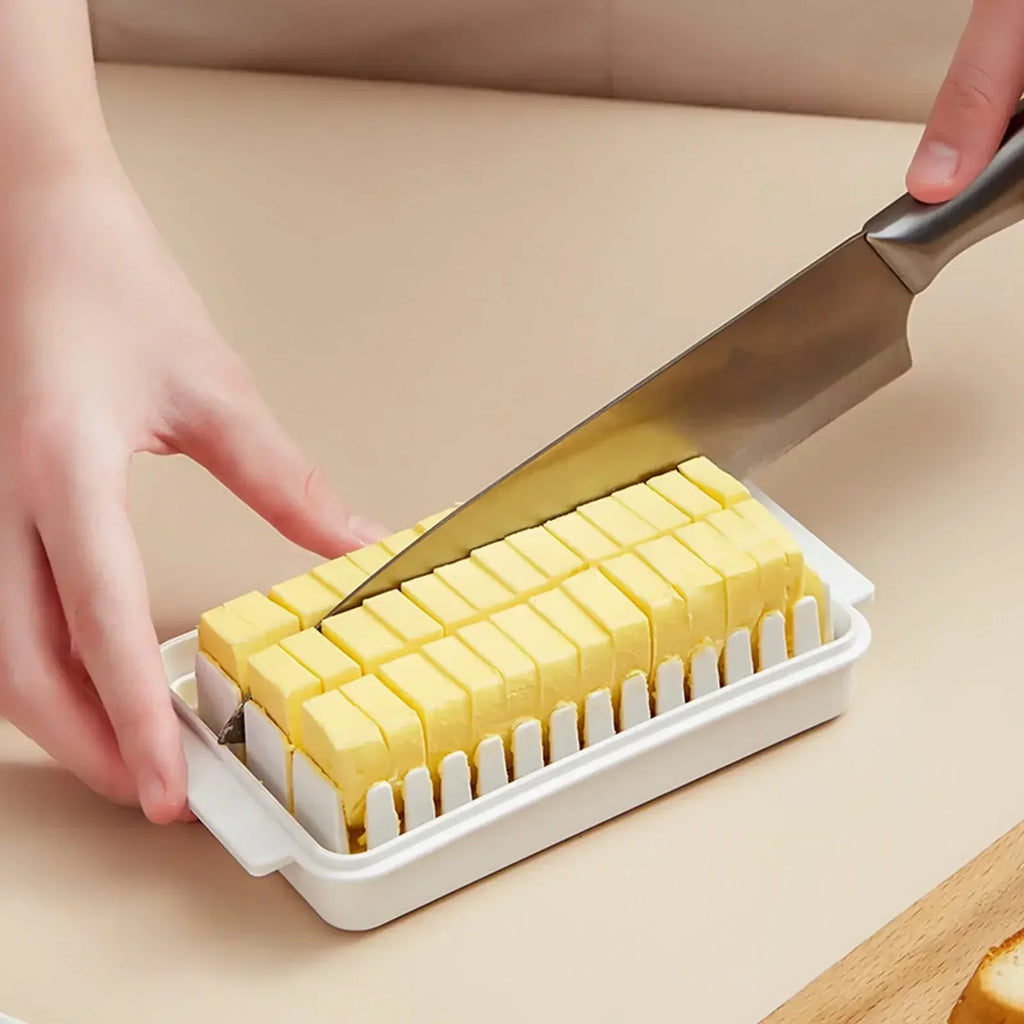Butter Dish with Lid Butter Storage Container with Measuring Guide Airtight Box – White