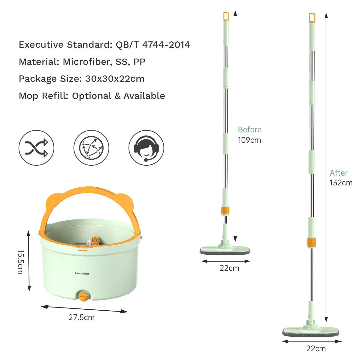 Dirty Separation Mops Floor Cleaning Tools Easy To Drain Squeeze Mop Household Cleaning 360°spin Home Floor Mop Replacable Heads
