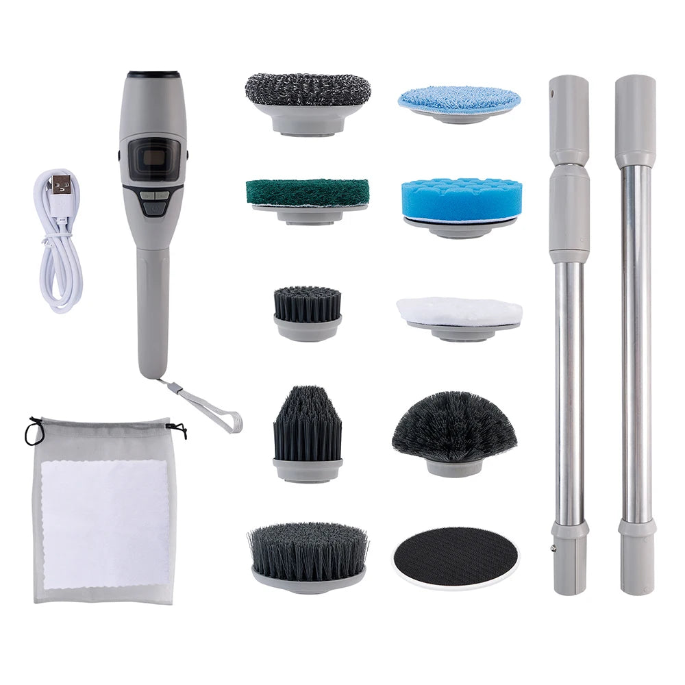 Electric Cleaning Brush 10 in 1 Cordless Spin Scrubber with LED Display and Adjustable Handle