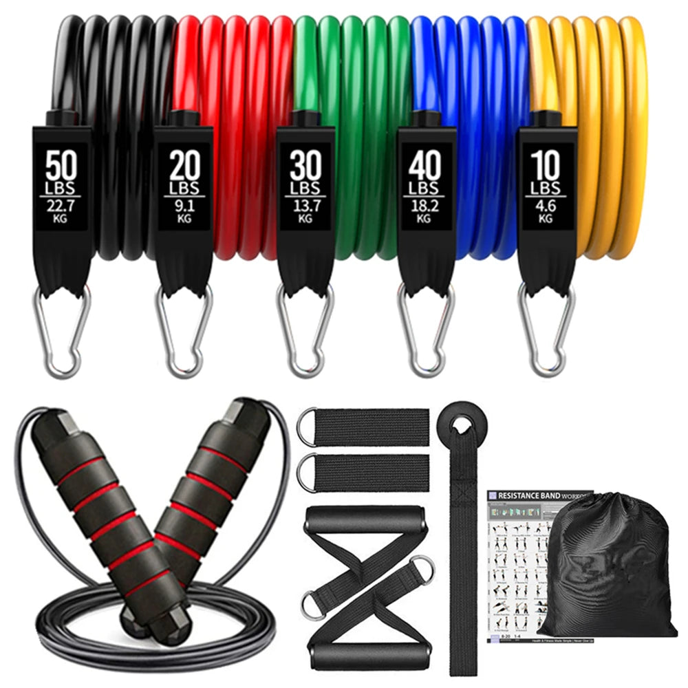 Resistance Bands Set Stackable Elastic Tubes Workout Kit with Door Anchor and Ankle Straps - 17pcs