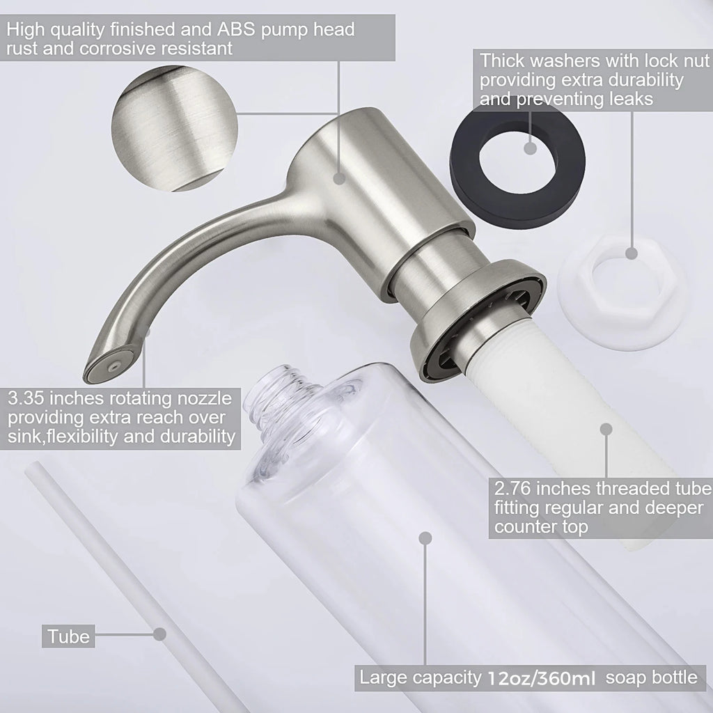 Built In Kitchen Sink Soap Dispenser 360mL 360° Swivel Refillable Liquid Soap Pump – Gold