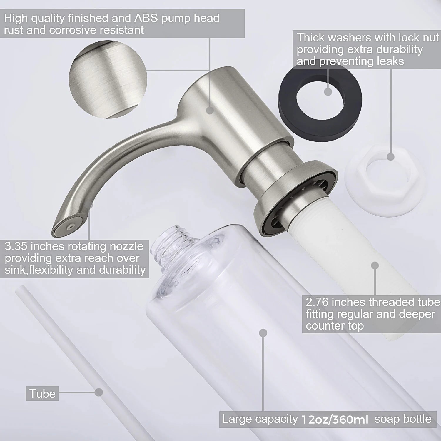 Built In Kitchen Sink Soap Dispenser 360mL 360° Swivel Refillable Liquid Soap Pump – Gold