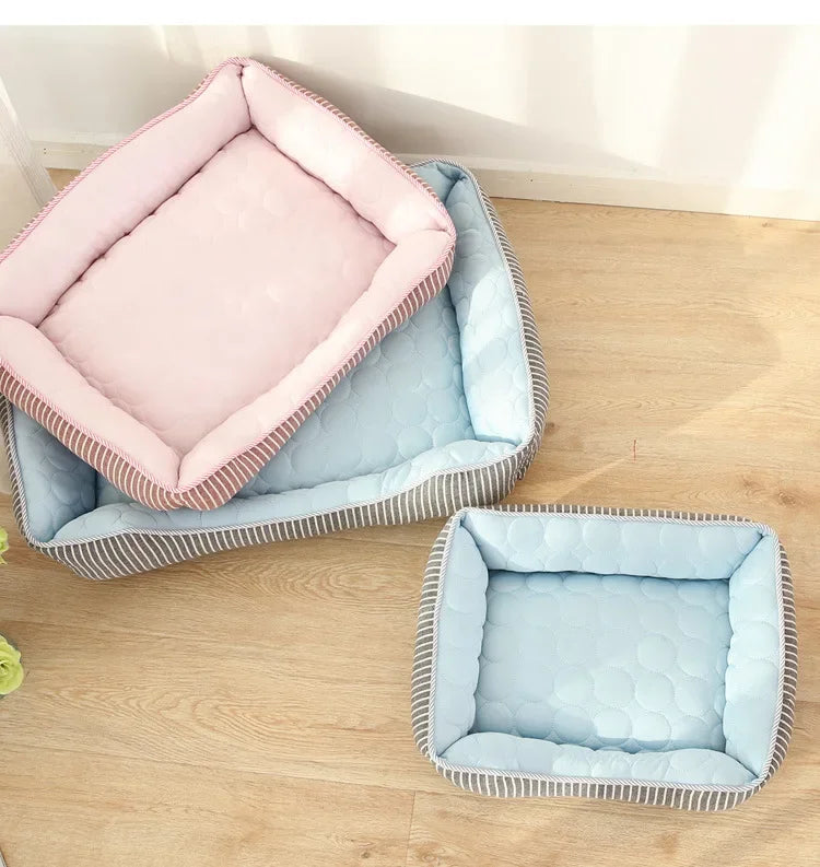 Portable Breathable Pet Cooling Bed 60 cm Washable Cotton Summer Pet Cushion - Blue