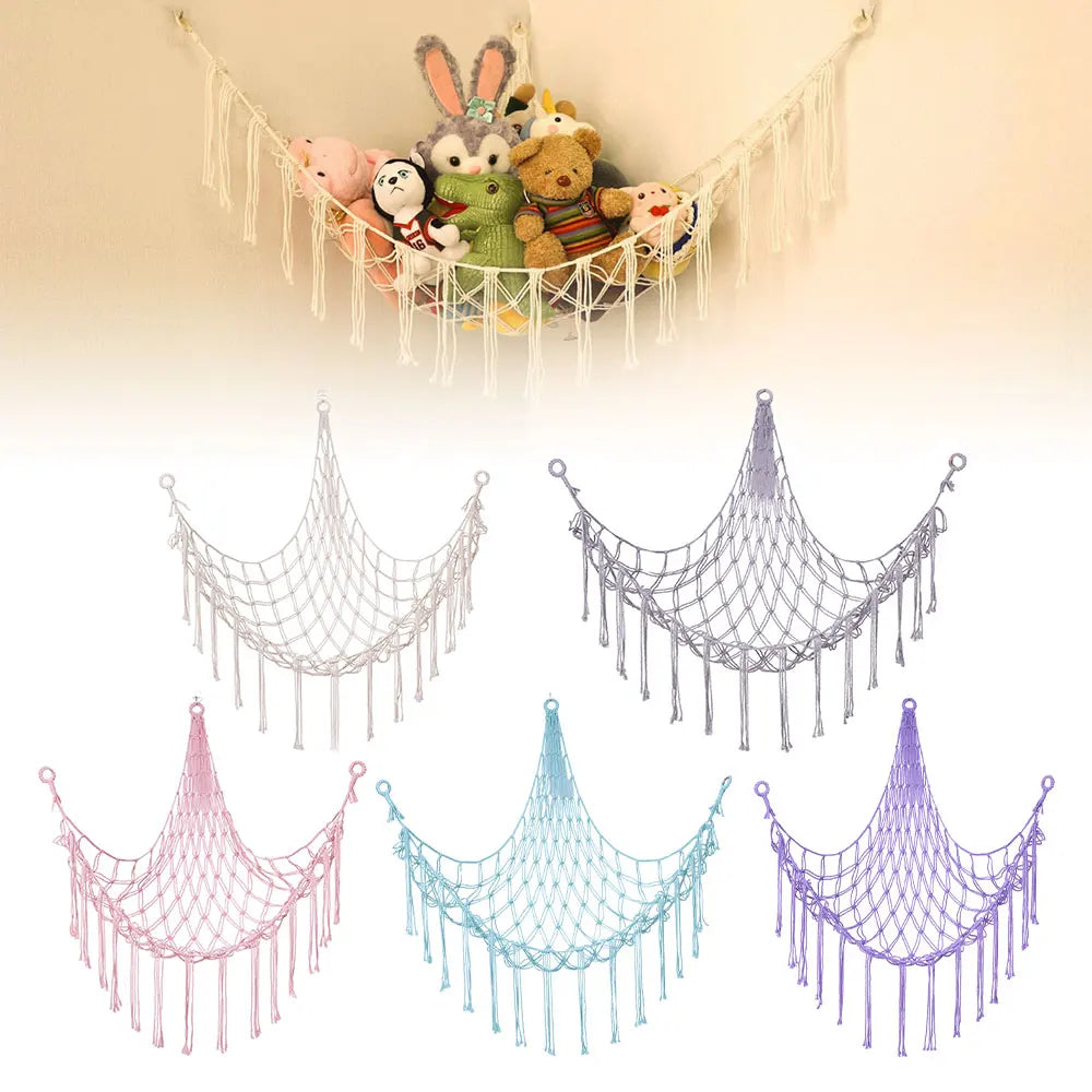 Toy Hammock Corner Hanging Storage Net Cotton Rope for Soft Toys - Grey