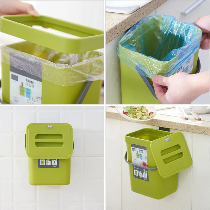 Kitchen Food Waste Bin with Lid Small Benchtop Compost Container - Green