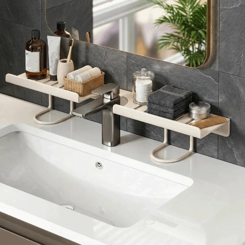 Bathroom Storage Rack 50cm No Drill Wall Mounted Carbon Steel Shelf - Grey