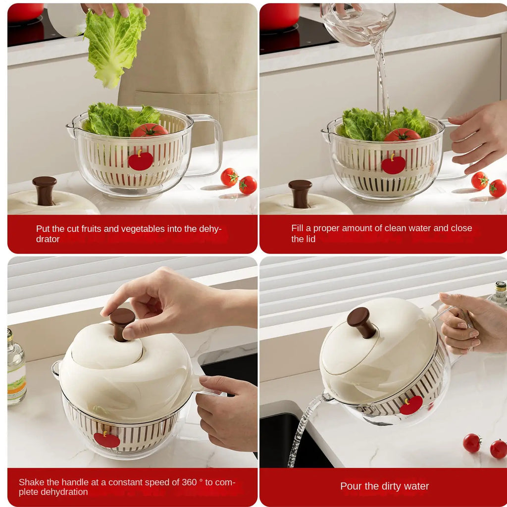 Fruit And Vegetable Washer 21cm Double Layer Hand Crank Salad Spinner - Green