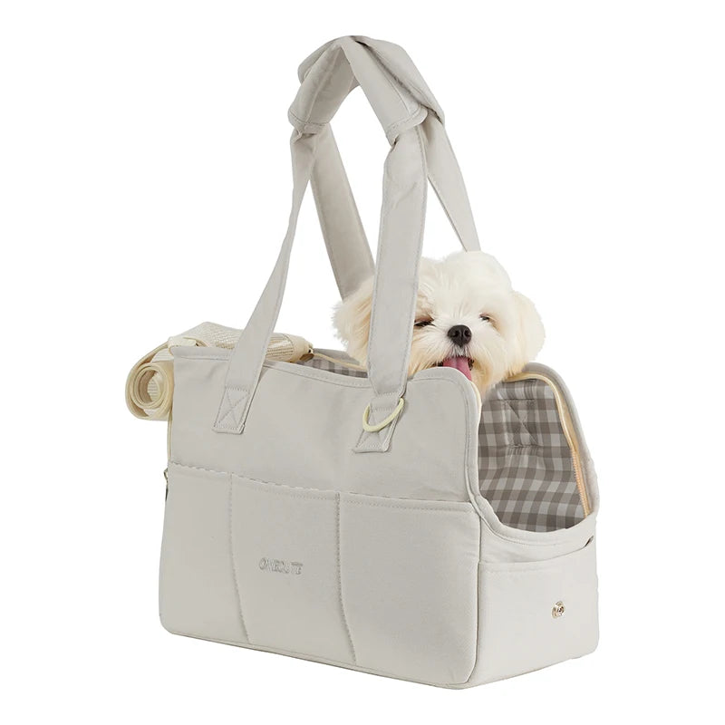 Portable Mesh Pet Carrier Shoulder Bag 34 cm Breathable Soft Travel Carrier for Cats and Small Dogs - Beige