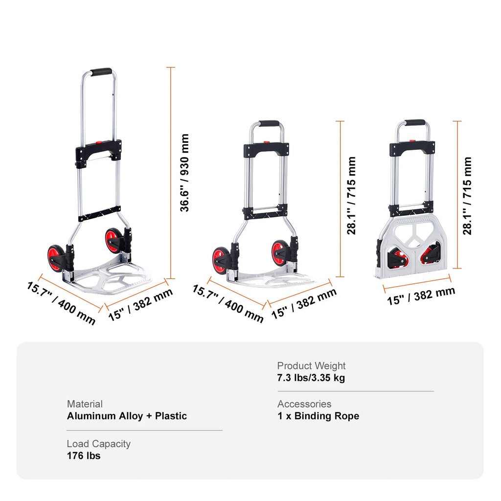 Folding Hand Truck 80kg Capacity Aluminum Alloy Portable Dolly Cart – Silver