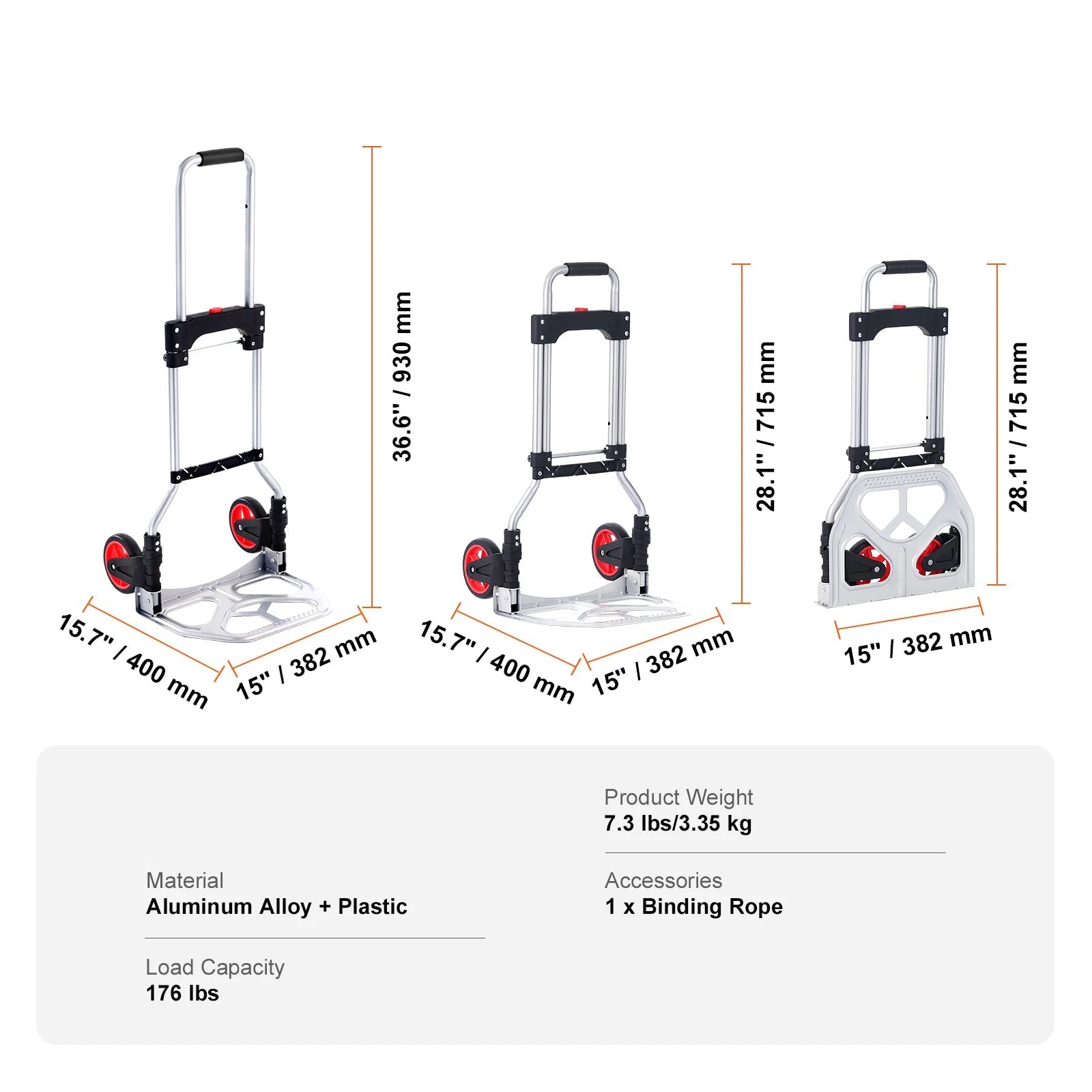 Folding Hand Truck 80kg Capacity Aluminum Alloy Portable Dolly Cart – Silver