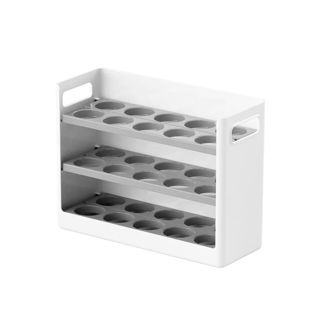 Egg Storage Box 30 Grid 3 Tier Flip-Top Plastic Fridge Organiser - White