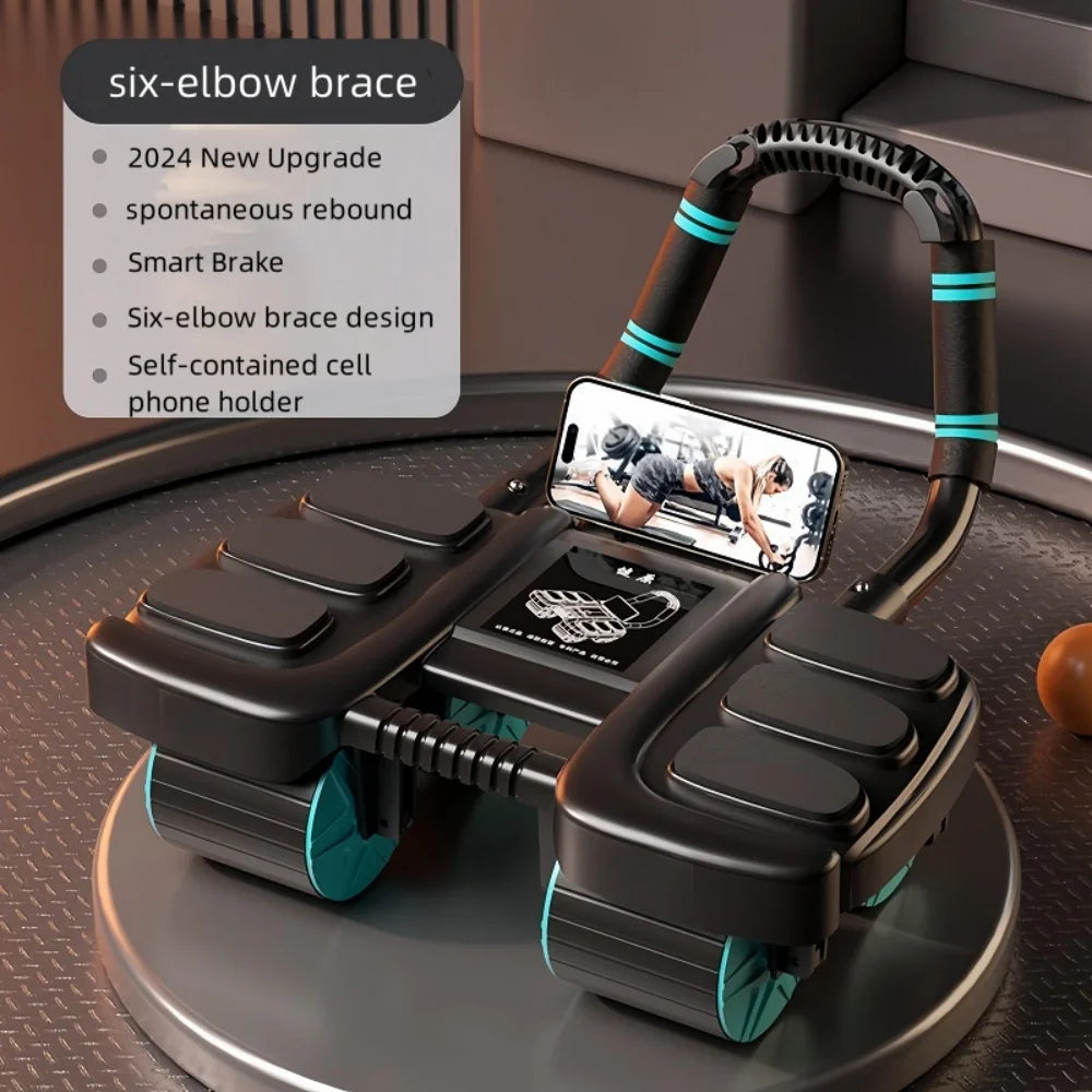 Abdominal Wheel Exerciser Six Wheel Automatic Rebound Anti Slip Core Trainer - Black