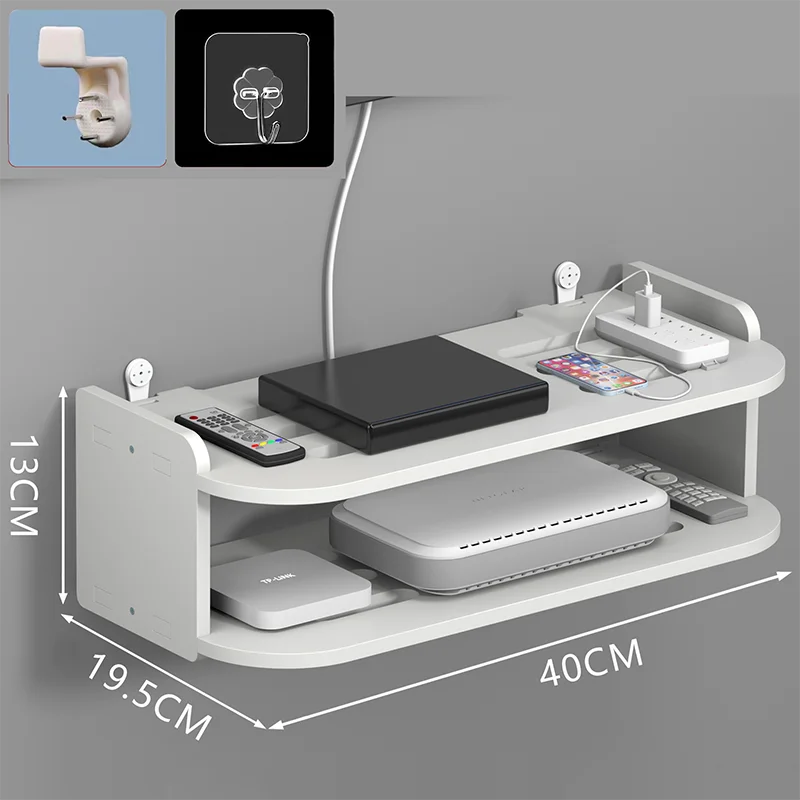 Wifi Routers Hanging Shelf Power Strip Multi Outlet TV Top Boxes Cable Hidden Floating Racks Wall Mount Holder Storage Organizer