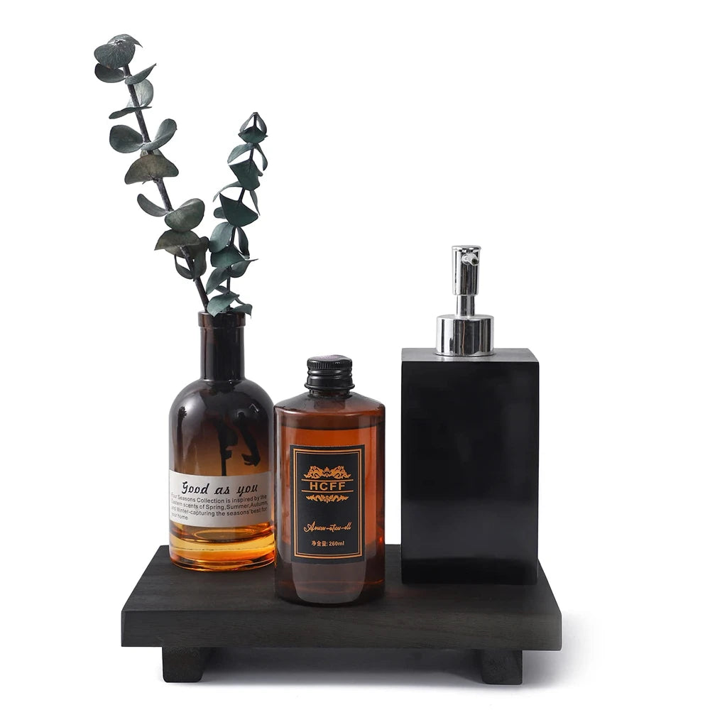 Handmade Wooden Pedestal Stand Bathroom Counter Riser Kitchen Soap Tray Rustic Display Shelf – Black