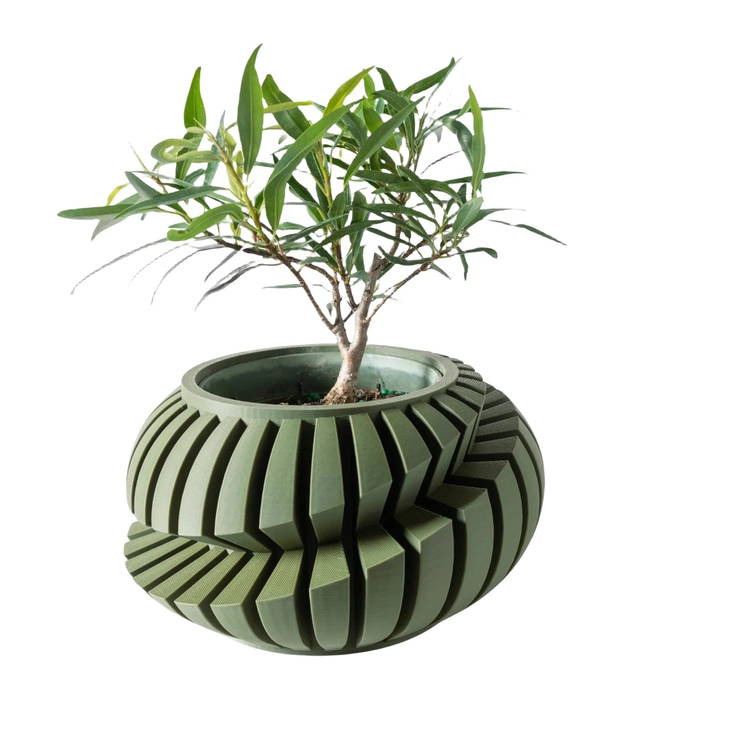 3D Printed Flower Pot PLA Geometric Textured Planter for Desktop Decor Matte Dark Green