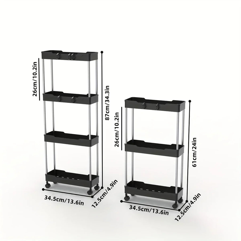 3 Tier Slim Rolling Storage Cart Utility Trolley with Wheels Bathroom Kitchen Organizer – Black