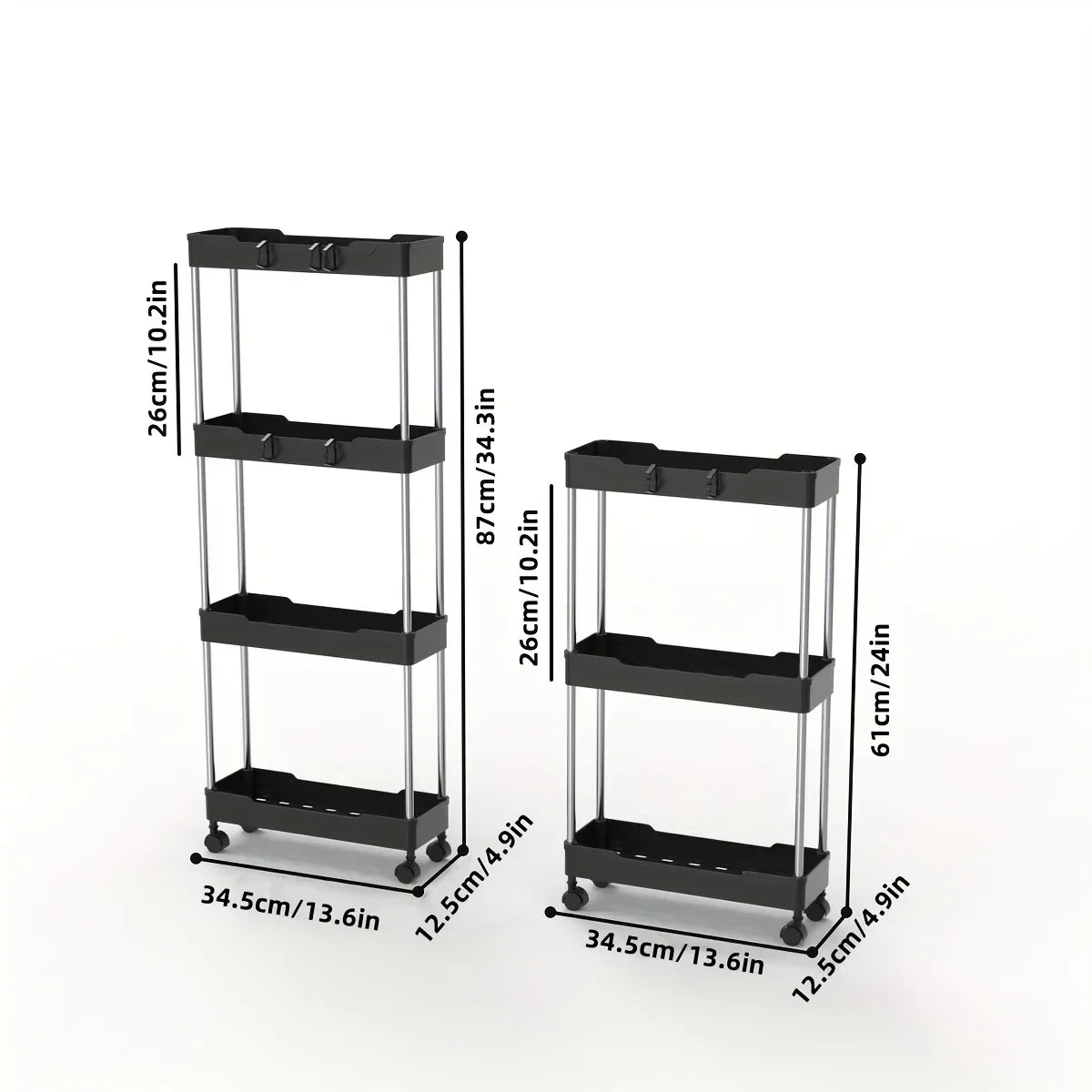 3 Tier Slim Rolling Storage Cart Utility Trolley with Wheels Bathroom Kitchen Organizer – Black