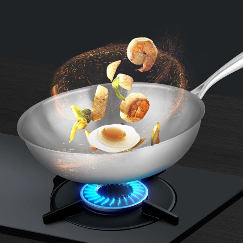 Wok Pan 32cm Titanium Alloy Uncoated Stir Fry Cookware Induction Compatible
