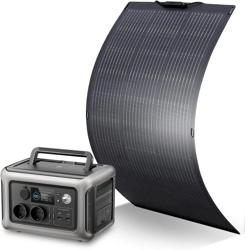 Portable Power Station 299Wh LiFePO4 Battery with 100W Flexible Solar Panel and 600W Pure Sine Wave Inverter