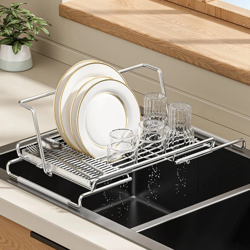 Dish Drying Rack Expandable Stainless Steel Over Sink Drainer Storage - Large