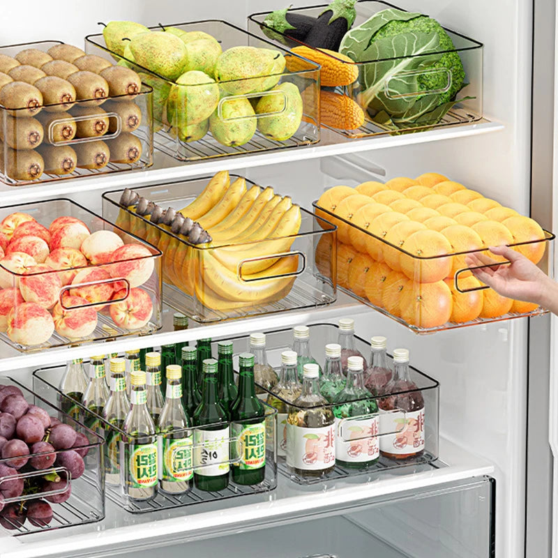 Fridge Organizer Stackable Clear Food Storage Bin with Handles