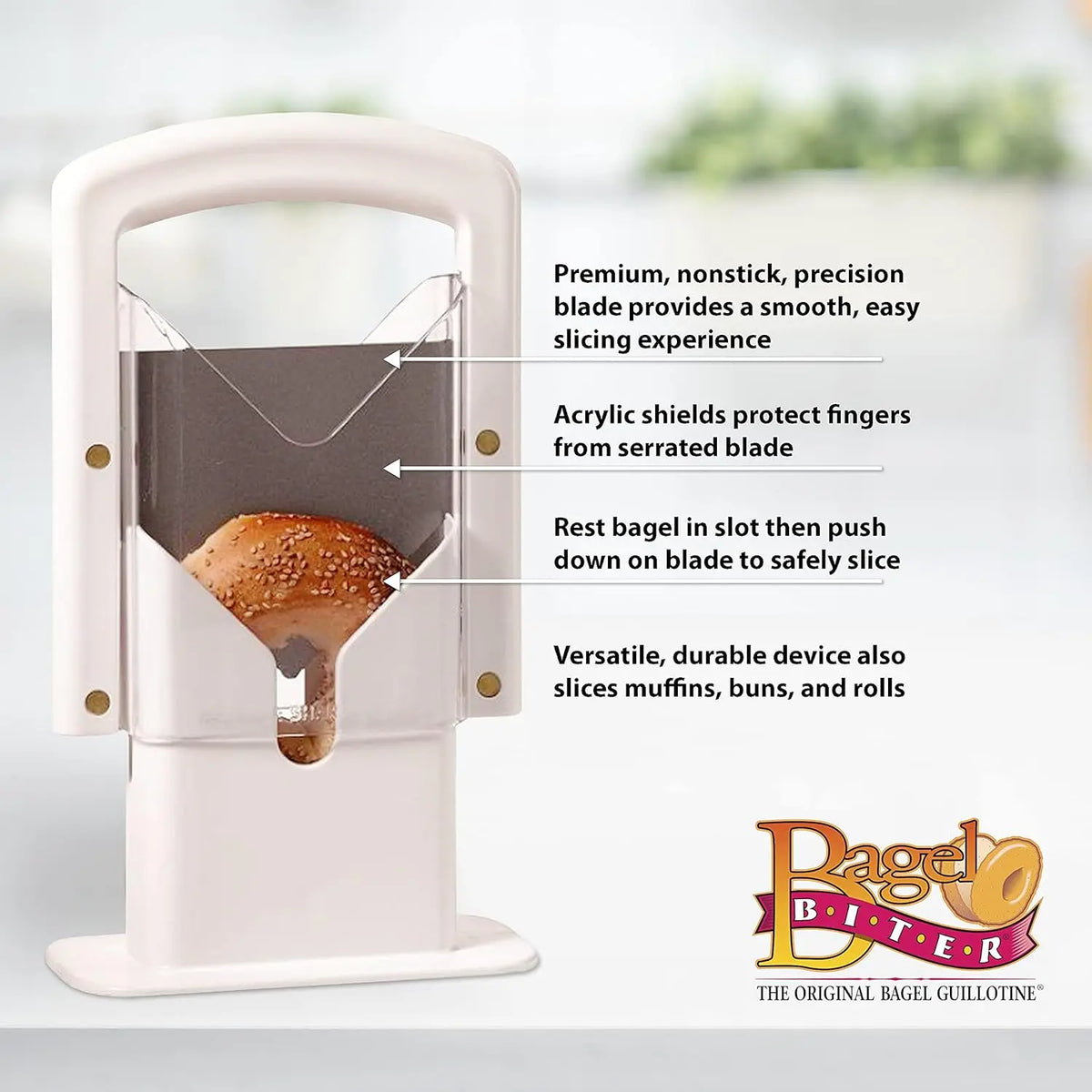 Bagel Guillotine Slicer Stainless Steel Serrated Blade Bread Cutter – Black