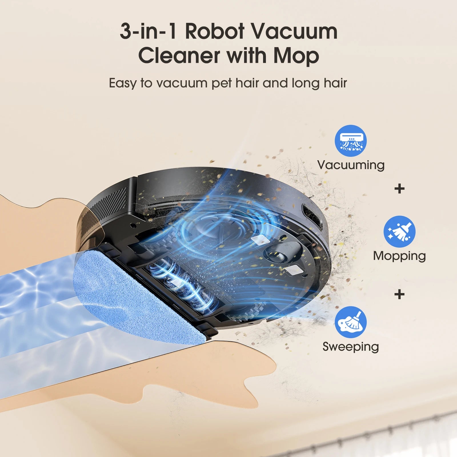 Robot Vacuum Cleaner 6000Pa LiDAR Navigation Vacuum Mop with Smart Mapping WiFi App Control Alexa