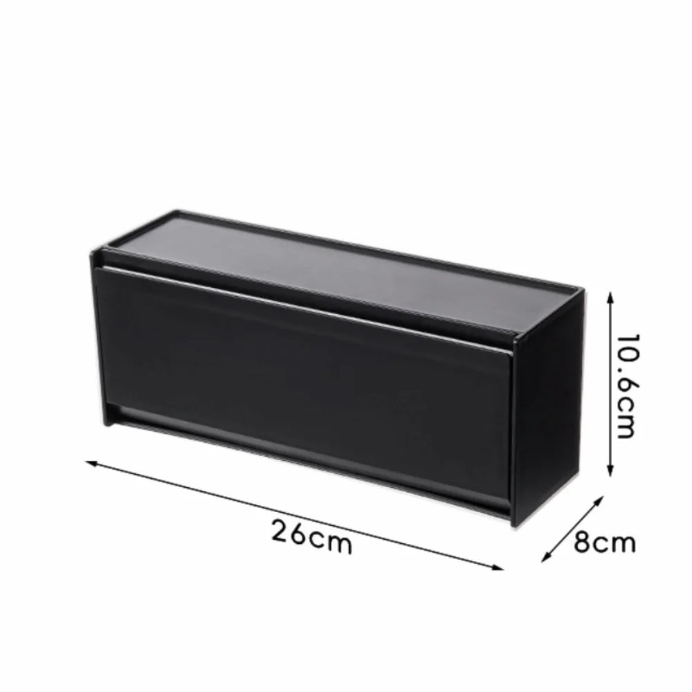 Wall Mounted Magnetic Storage Box No Drill Bathroom Organizer Cotton Swab Holder with Flip Lid – Black
