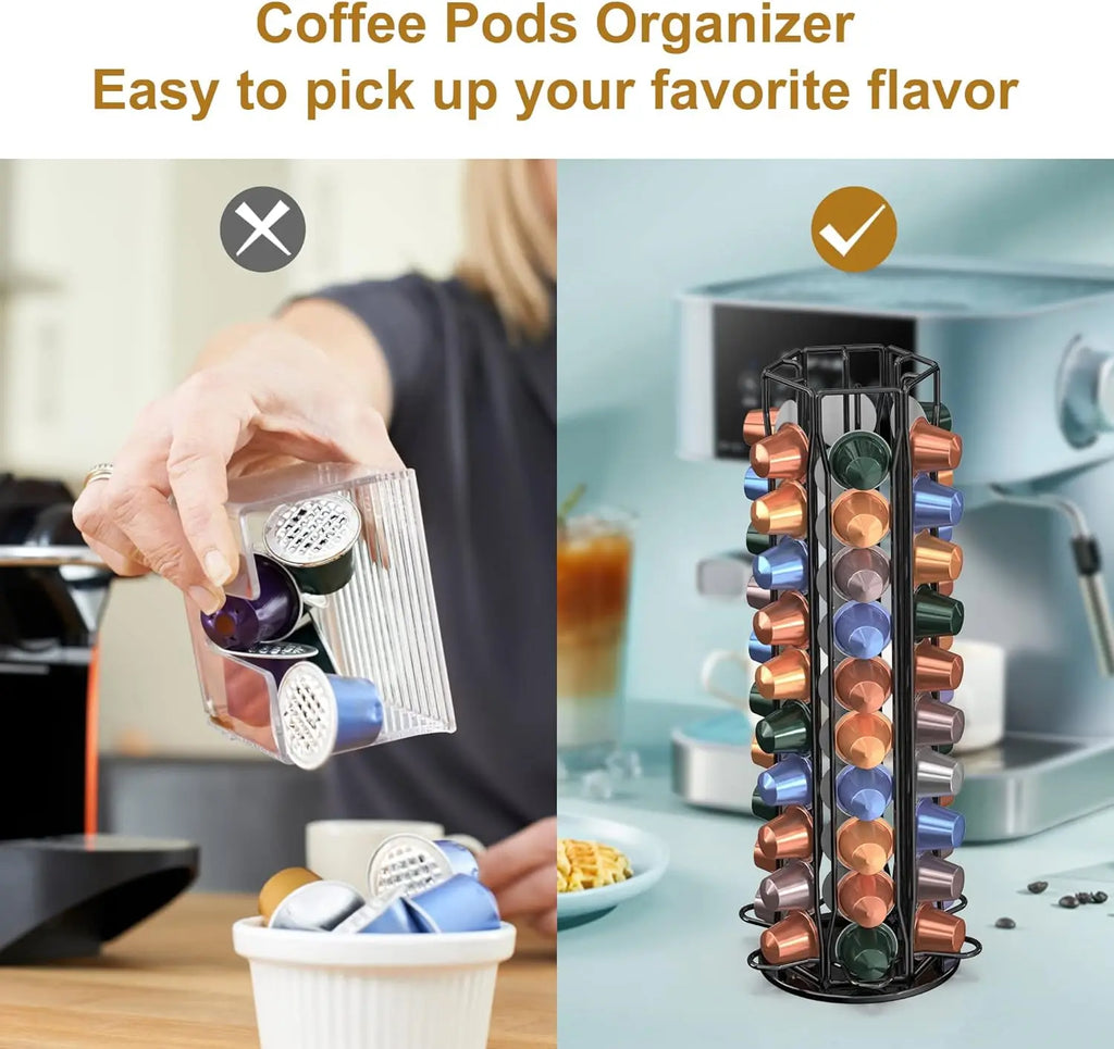 Coffee Pod Holder 360° Rotatable Capsule Carousel Storage Rack – Black