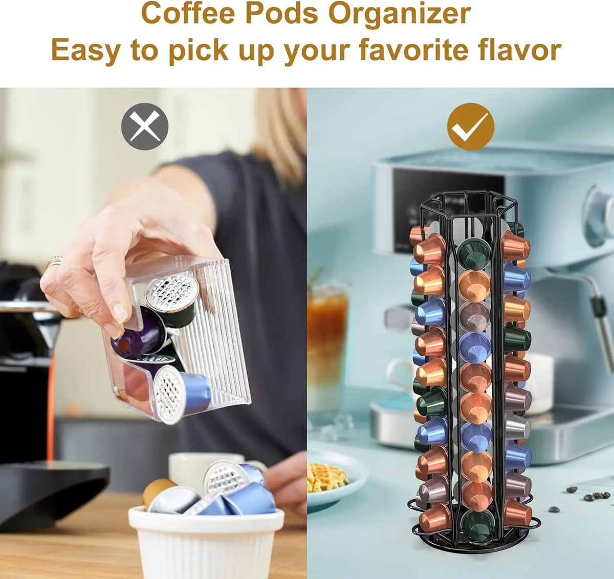 Coffee Pod Holder 360° Rotatable Capsule Carousel Storage Rack – Black