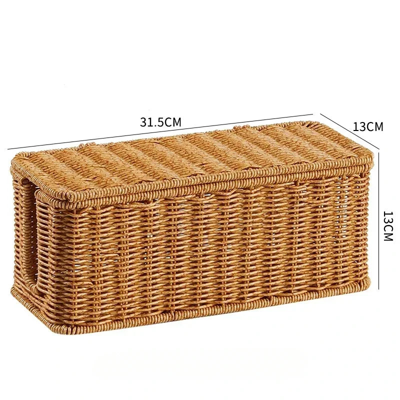 Rattan Cable Management Box Handmade Woven Cord Organiser for Desk & TV - Brown