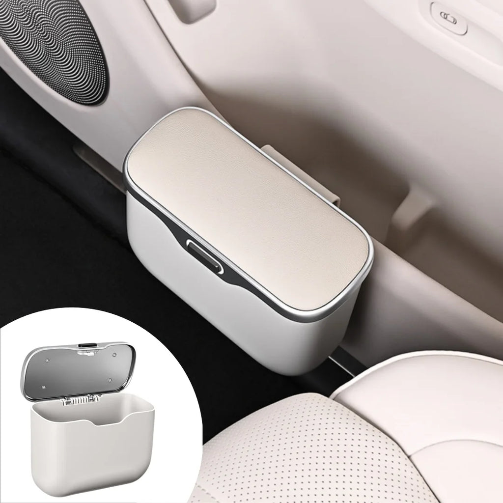 Car Trash Can PU Leather Press Lid Hanging Storage Bin Wet Dry Organiser - Black