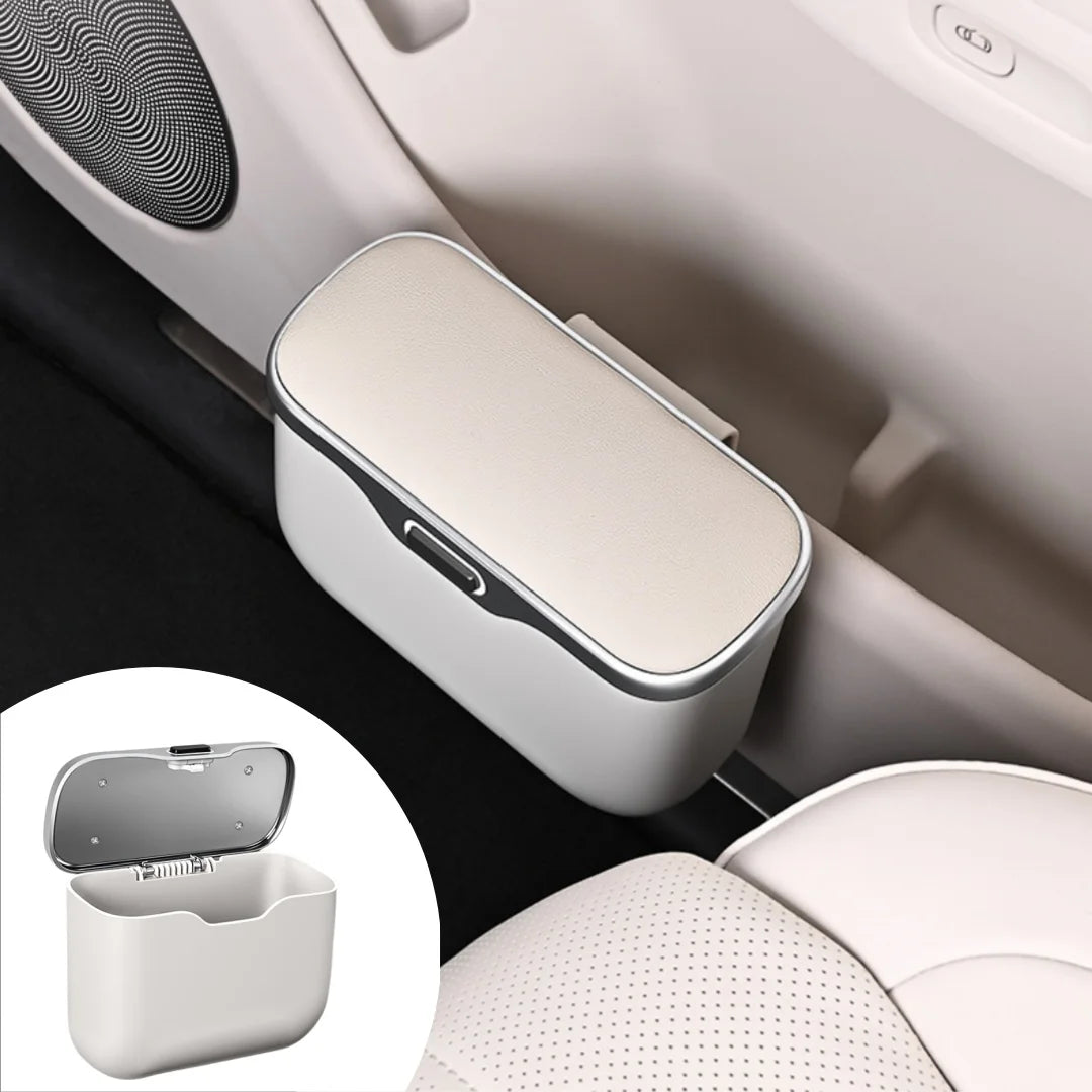Car Trash Can PU Leather Press Lid Hanging Storage Bin Wet Dry Organiser - Black