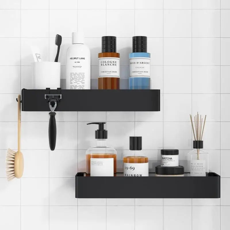 Large Adhesive Shower Caddy 2 Pack Wall Mounted Metal Bathroom Storage Shelves – Black