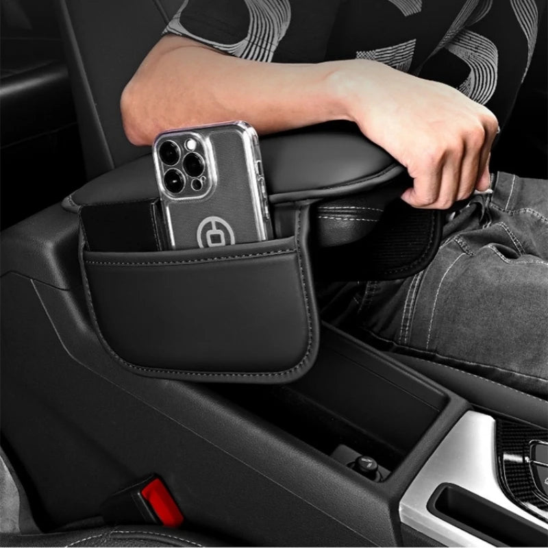 Car Armrest Cushion Leather Storage Pocket Wear Resistant Centre Console Protector Organizer - Brown