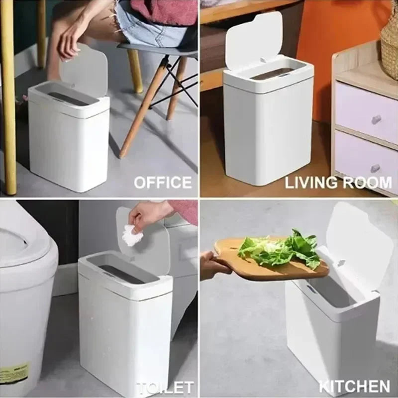 Trash Bin 15L Automatic Sensor Touchless Waterproof Waste Basket for Kitchen Bathroom - Green