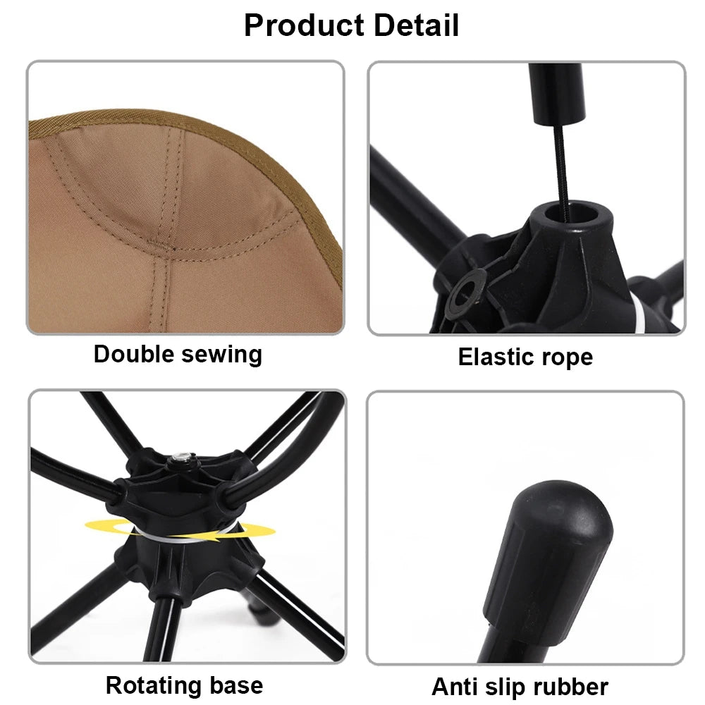 Camping Folding Chair 140kg Capacity Swivel Seat Portable Outdoor Stool – Black