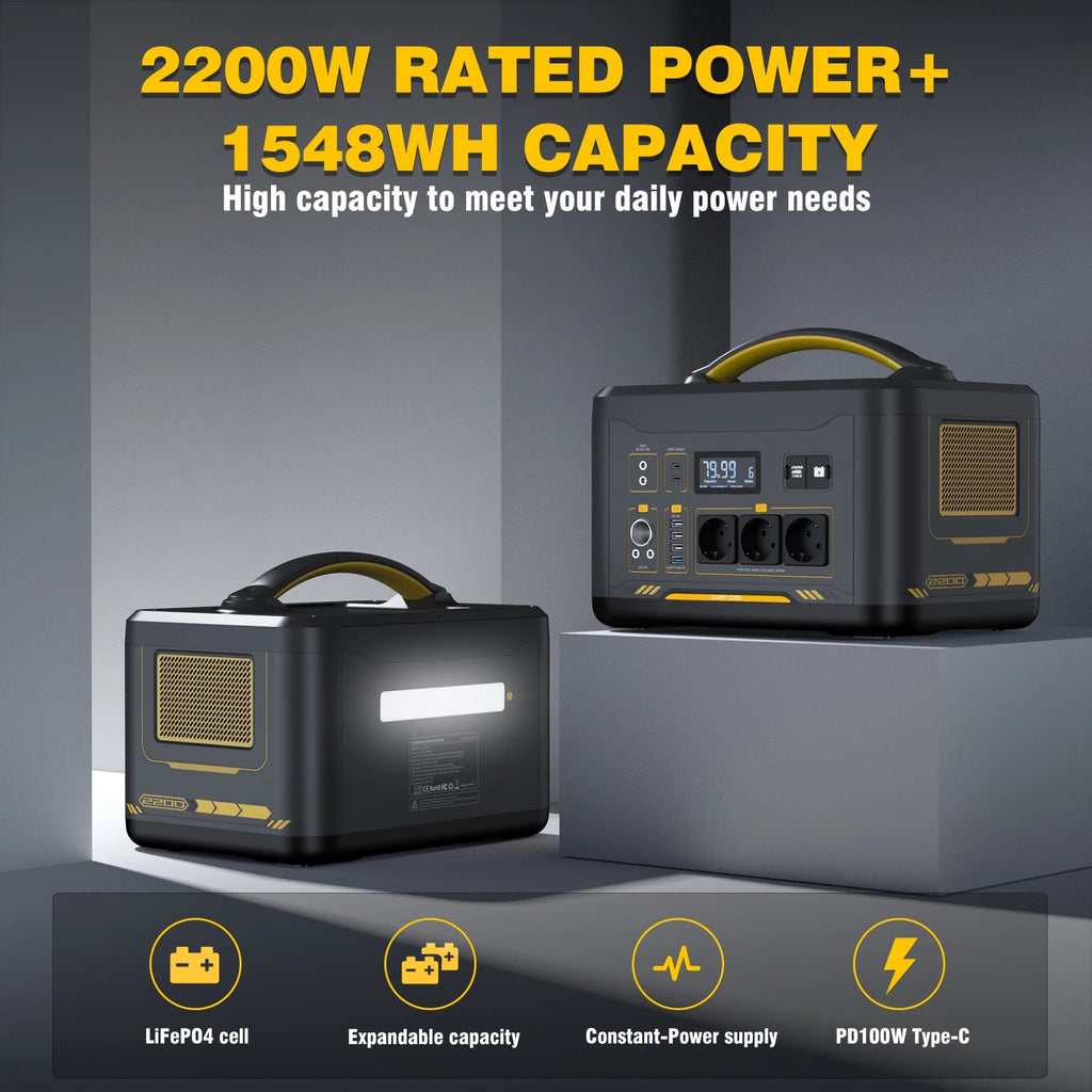 Portable Power Station 1548Wh 2200W LiFePO4 Solar Generator Pure Sine Wave Backup Power Supply – Black