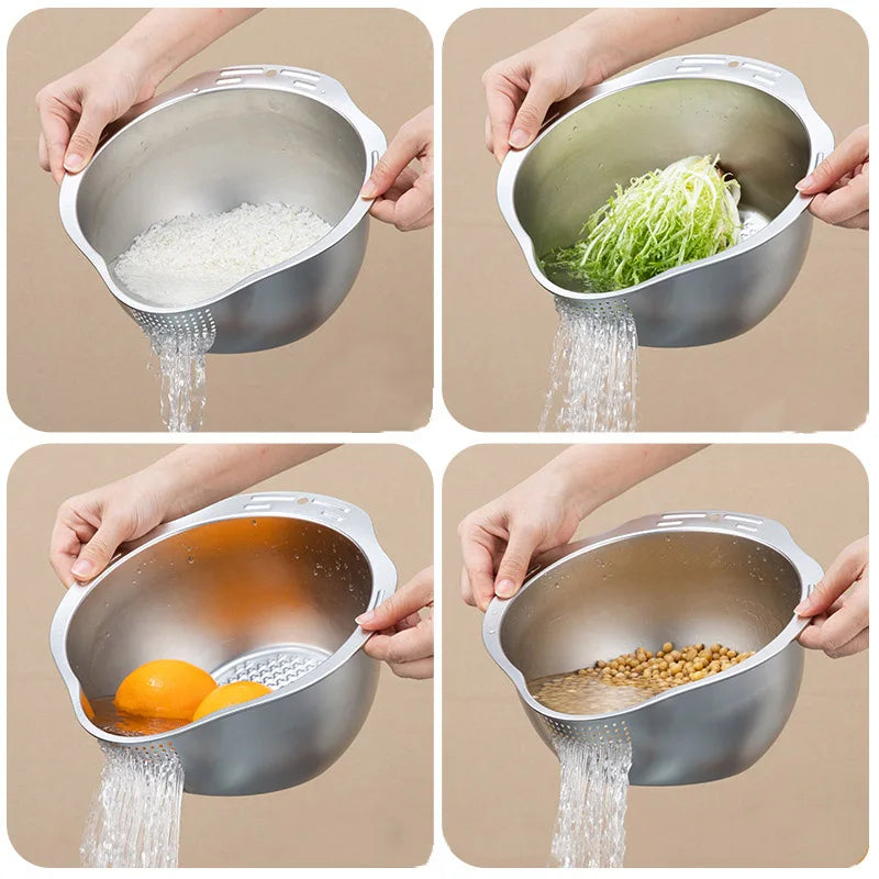 Rice Washer Strainer Bowl 304 Stainless Steel Washing Basin for Rice Fruits Vegetables and Grains – Gold
