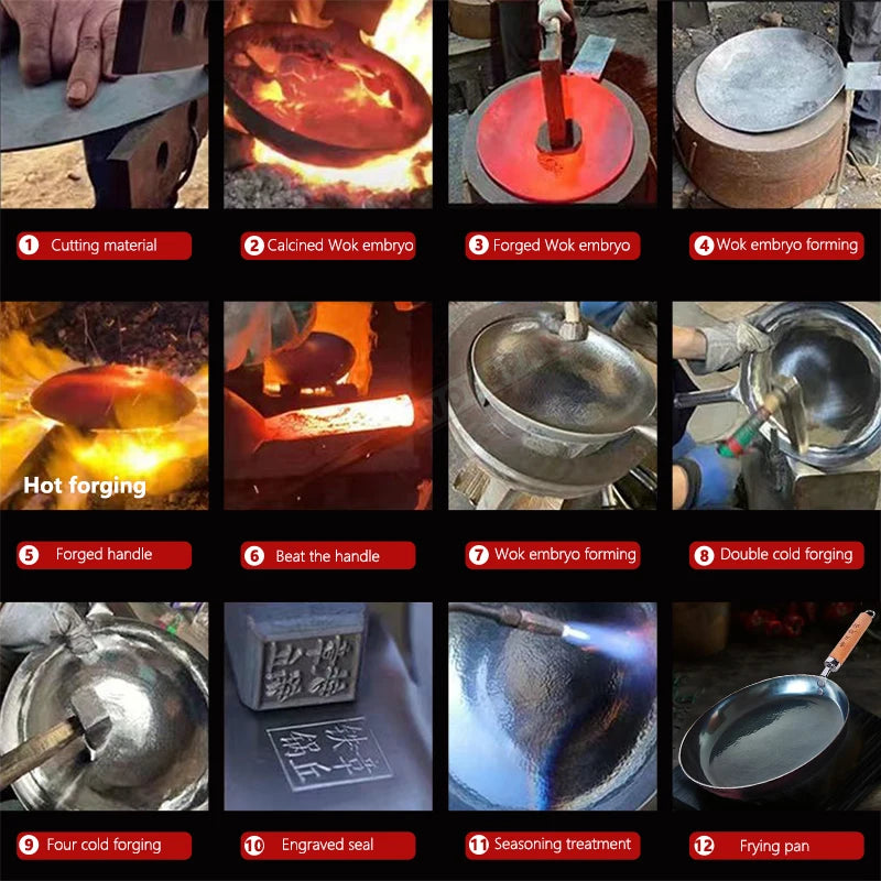 Iron Frying Pan 28cm Hand Hammered Uncoated Induction Compatible Skillet