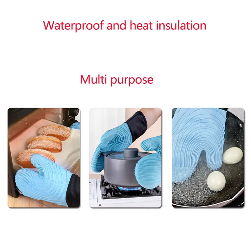 Heat Resistant Silicone Oven Mitt Waterproof Non-Slip Kitchen Cooking Glove with Soft Lining – Black