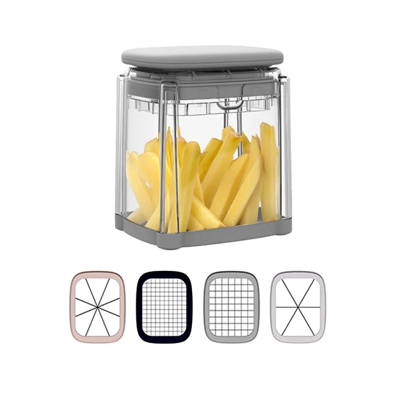 French Fry Cutter Vegetable Slicer with 4 Stainless Steel Blades Manual Potato Chip Maker – Grey